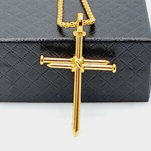 🎁 ✝CROSS PENDANT GOLD COLOR BOX CHAIN NECKLACE GIFT FOR LOVED ONES, N90201P106
